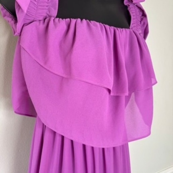 Misa Los Angeles Micaela‎ Dress Sz M Orchid Purple Midi Off Shoulder Designer - Picture 5 of 11